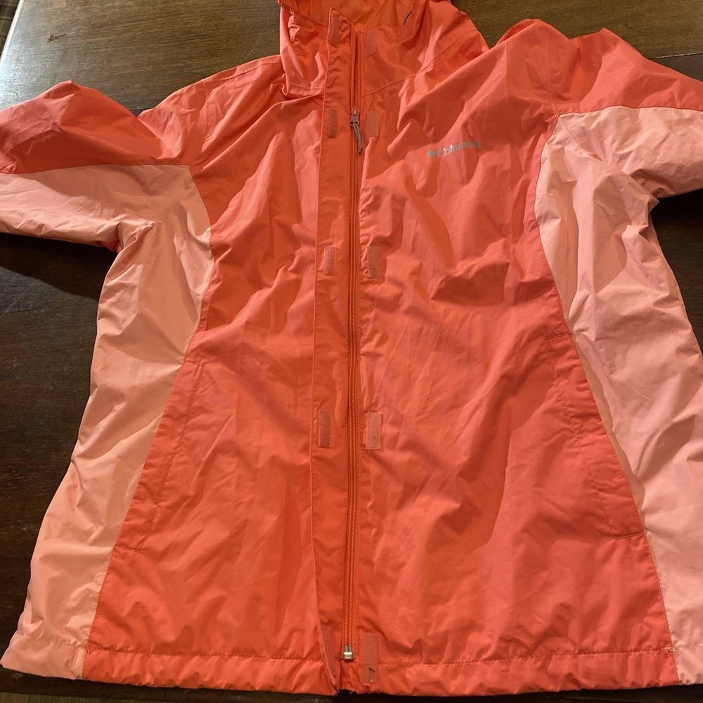 Columbia Womens Windbraker 1x Omni-Tech‎ Rain Pink Two-tone Full Zip Rain Hooded - Picture 7 of 9